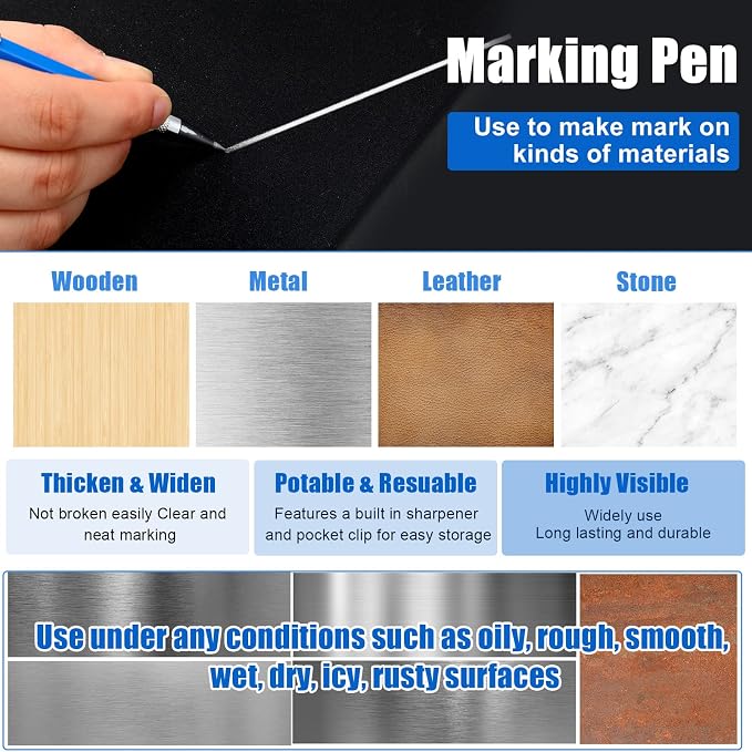 Gersoniel 2 Pcs Welders Pencil with 48 PCS Round Refills Mechanical Pencils Metal Welding Marker for Tube Pipe Fitter Welder Steel Construction Woodworking (Sliver, Black)