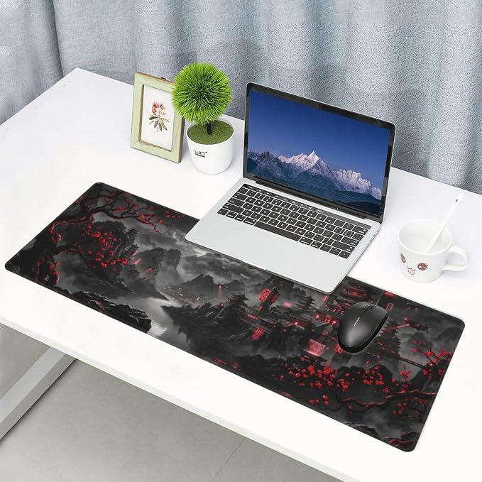 Dark Moon Gaming Mouse Pad Large Extended Desk Mat Non-Slip Rubber Base Keyboard Pad with Stitched Edges for Office Gaming 31.5x11.8 in