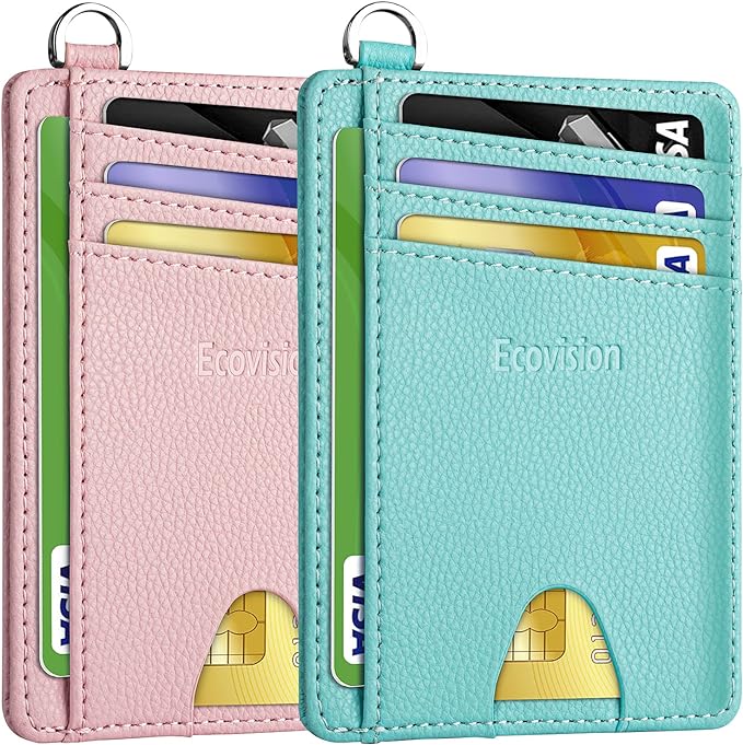 Slim Minimalist Front Pocket Wallet, RFID Blocking Credit Card Holder Wallet with Detachable D-Shackle for Men Women