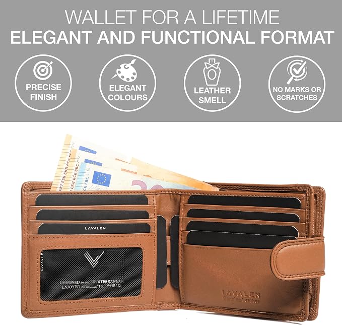 Soft Leather Wallet for Men, Genuine Bifold with Zipper Coin Pocket | Holds Bills, Credit Cards, Coins – RFID Blocking – Stylish, Durable & Practical Leather Wallet for Men