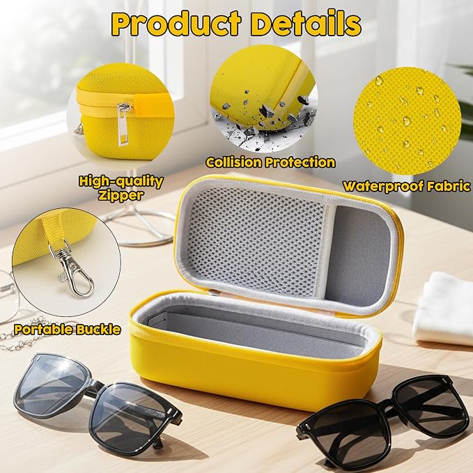 Double Eyeglasses Case,Hard Shell Glasses Case Travel Sunglasses Organizer with Adjustable Slot & Clip for Men Women