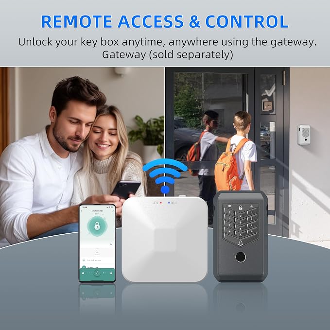 Smart Lock Box, Fingerprint Key Lock Box with Tuya APP Control, IP66 Waterproof Bluetooth Electronic Lock Box, 5-Way Unlock Wall Mounted Key Safe for Home Office Realtor