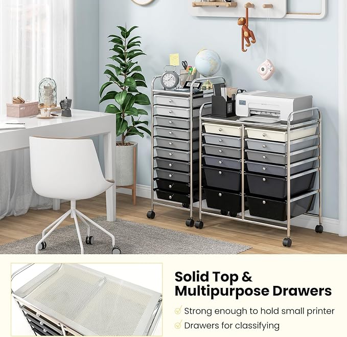 BECOMFORT 12-Drawer Rolling Cart with Drawers, Storage Cart on Wheels, Teacher Classroom Organizers with Metal Frame, Mobile Craft Cart, Trolley Utility Cart for School Office Play Room