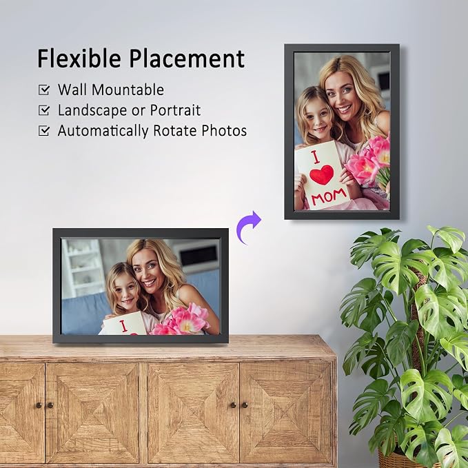 15.6 Inch Large Digital Picture Frame, 32GB WiFi Digital Photo Frame, 1920 * 1080 FHD IPS Touch Screen, Auto-Rotate, Wall-Mounted, Easy to Share Photos via Uhale APP, Gift for Family