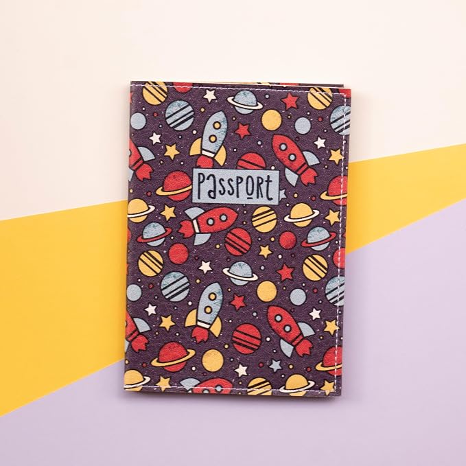 Passport Cover for Kids, Women and Men, Cute Travel Passport Holder (Dark Space)