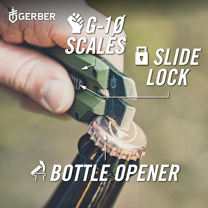 Gerber Prybrid EDC Pocket Knife Multitool 8-in-1 Box Cutter, Green G10