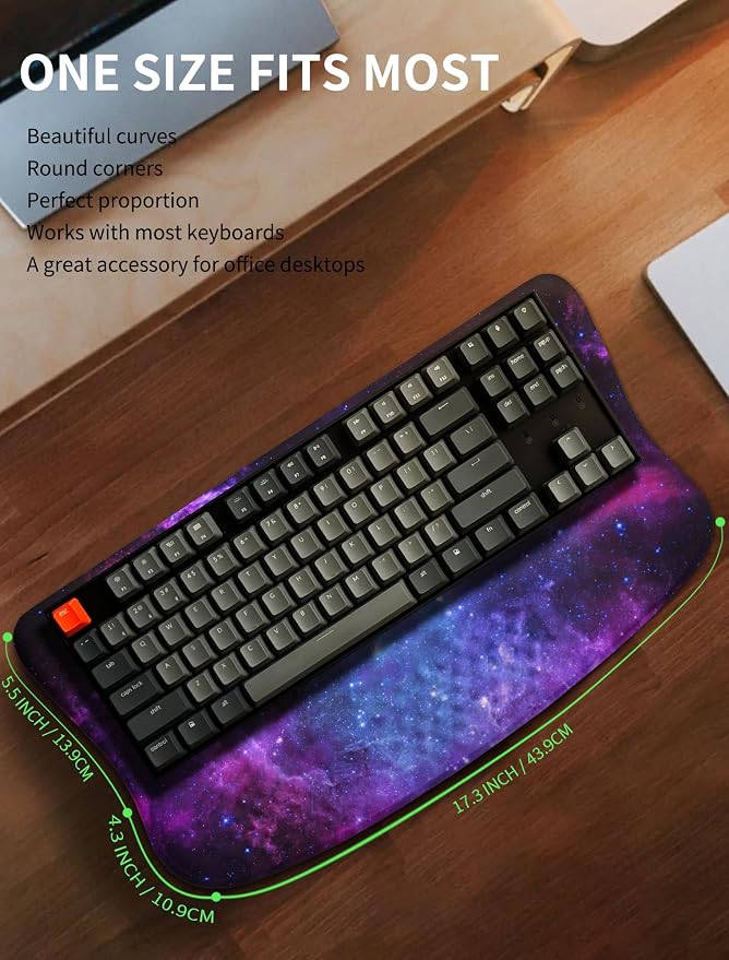 Ergonomic Wave Wrist Rest with Keyboard Stand, Cushioned Palm Rest, Comfortable Integrated Memory Foam for Natural Typing and Relieve Wrist Pain, Deep Galaxy
