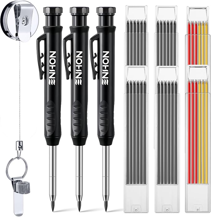 Enhon 43 Pcs Carpenter Pencils Set, Construction Pencils with Sharpener and Refills, Deep Hole Mechanical Carpenter Pencil Set with Retractable Pull Pen Pencil Holder for Architect Woodworking