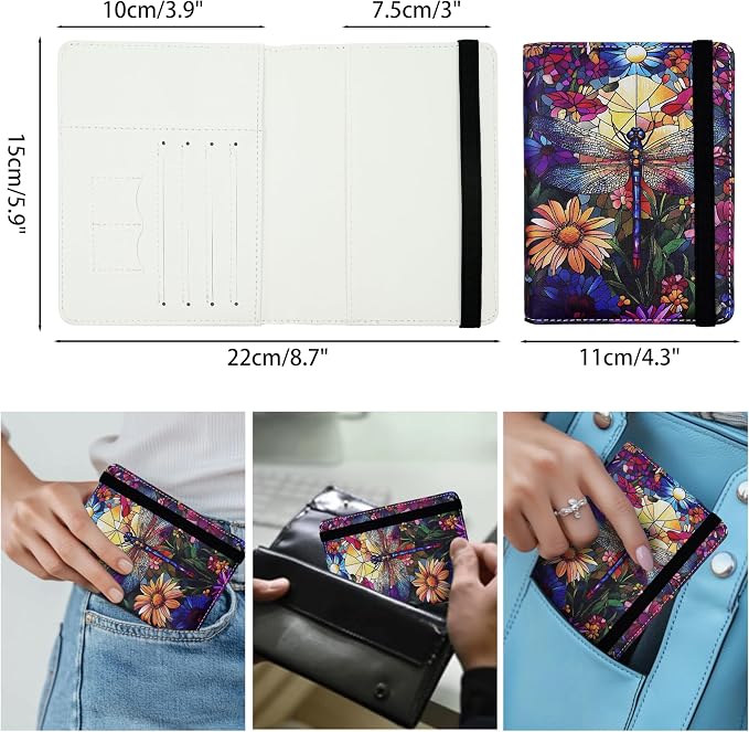 Passport Holder for Women and Men PU Leather Passport Cover for Travel (Dragonfly)