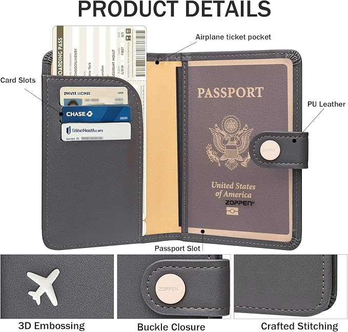 Passport Holder RFID Blocking Travel Wallet, Dark Grey | Passport Cover with Multiple Card Slots, Water-Resistant & Easy-Carry, Must-Have Travel Accessory for Men & Women.