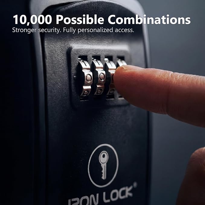 Iron Lock® Small Wall Mount Key Lock Box for Keys Outside (Black) | Combination Lock, Resettable 4-Digit Code, Screw-In Wall Mount, Weather-Resistant Metal, No Battery or App, Holds 2 to 5 Keys