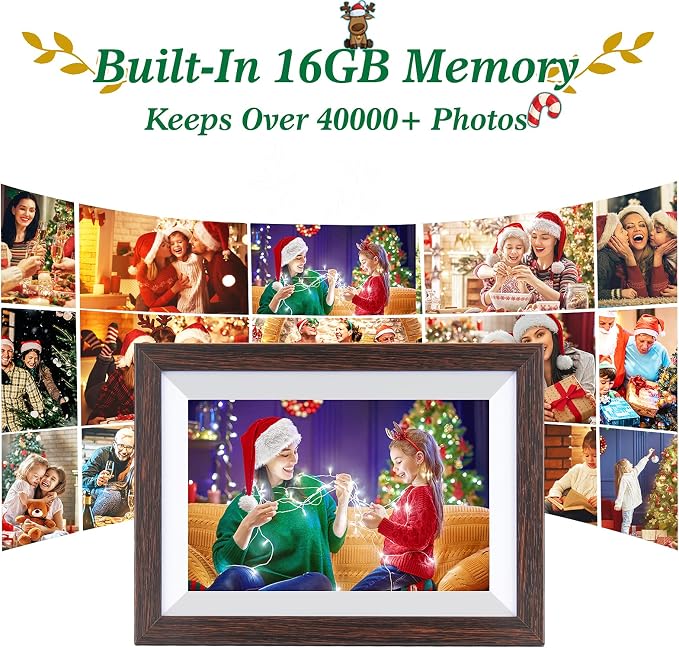 Frameo 10.1 Inch WiFi Digital Picture Frame with Frameo App, IPS Touch Screen HD Electronic Digital Photo Frame, Share Photos & Videos Instantly, Auto-Rotate Digital Picture Frame, Brown Wood