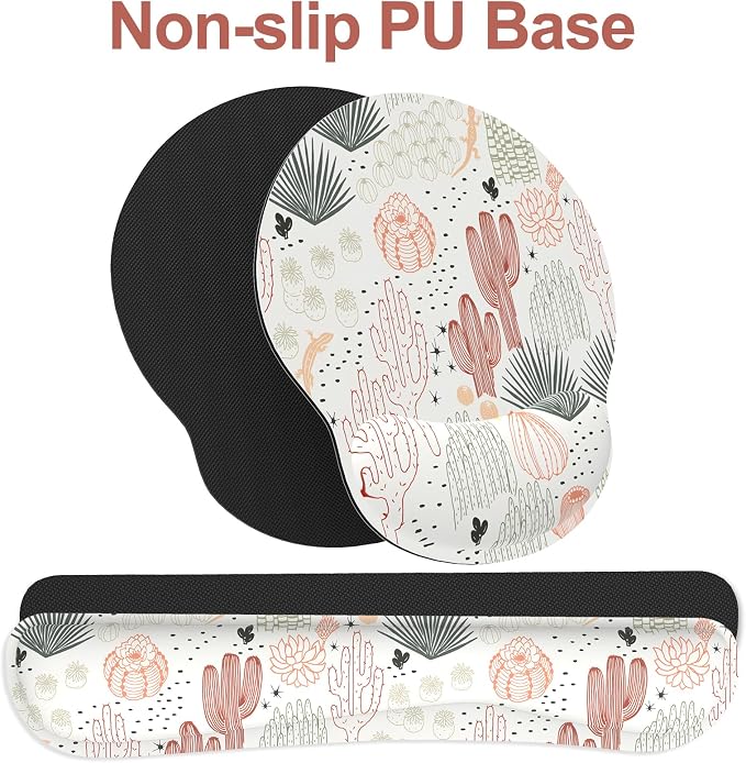 Ergonomic Mouse Pad with Wrist Rest and Keyboard Wrist Rest, Mousepad | Memory Foam Wrist Rest for Computer Keyboard, Pain Relief, Non-Slip Rubber Base, Mouse Pad Wrist Support for Gaming, Cactus