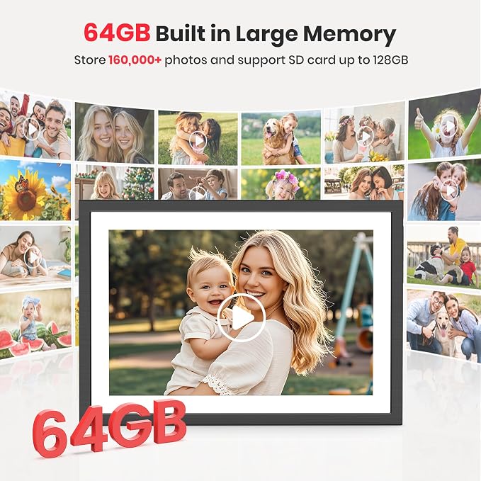 2K 64GB Frameo 10.1 Inch Digital Picture Frame, Smart WiFi Electronic Photo Frames with 1920x1200 FHD IPS Touch Screen Slideshow Tabletop&Wall Mounted, Share Photos/Videos Instantly from Anywhere