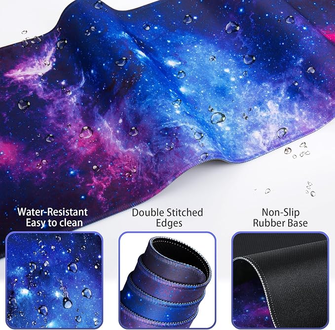 Mouse Pad Galaxy with Wrist Rest, 4-in-1 Large Mousepad Keyboard | Wrist Rest+Mouse Pad Wrist Support+Cup Pad Set,Ergonomic Mouse Pad,Memory Foam Desk Mat for Office Gaming(35.4×15.7in)