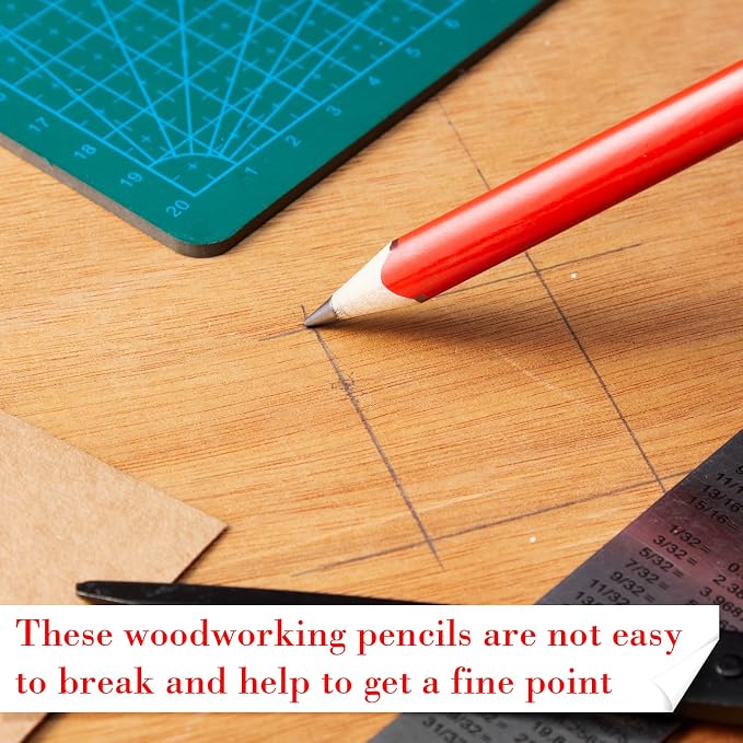 Fainne 48 Pack Jumbo Carpenter Pencils Woodworking Marking with Black Core Thick Flat Construction Pencils for Woodworkers Framers DIY Projects and Contractors(Red)