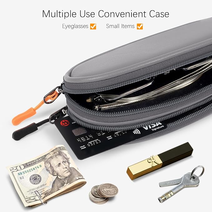 Double Eyeglasses Case Soft Portable Zipper Sunglasses Pouch with Keychain Clip for Men Women