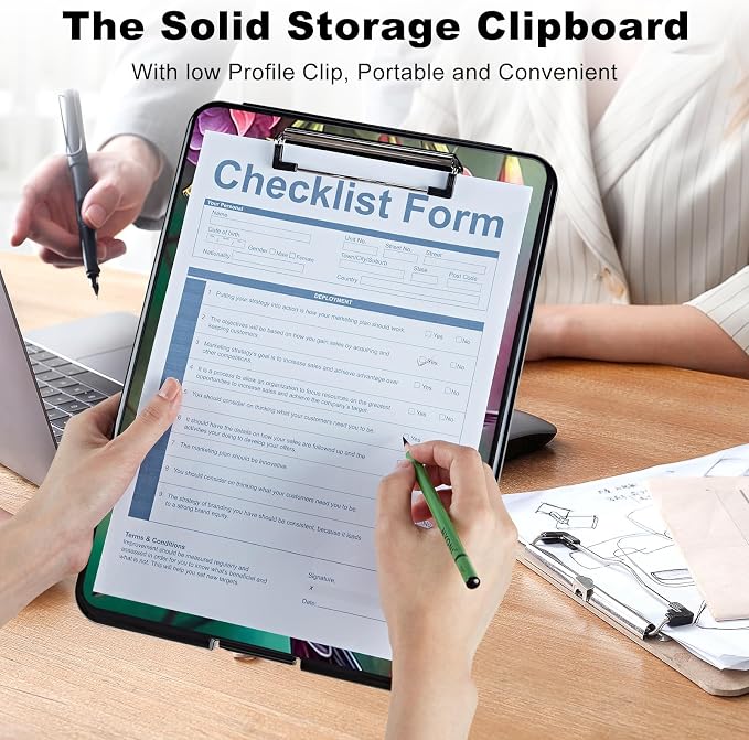 Hummingbird Red Plastic Storage Clipboard with Low Profile Clip, Heavy Duty Foldable Coach Clipboard Case for Work, Teachers, Schools