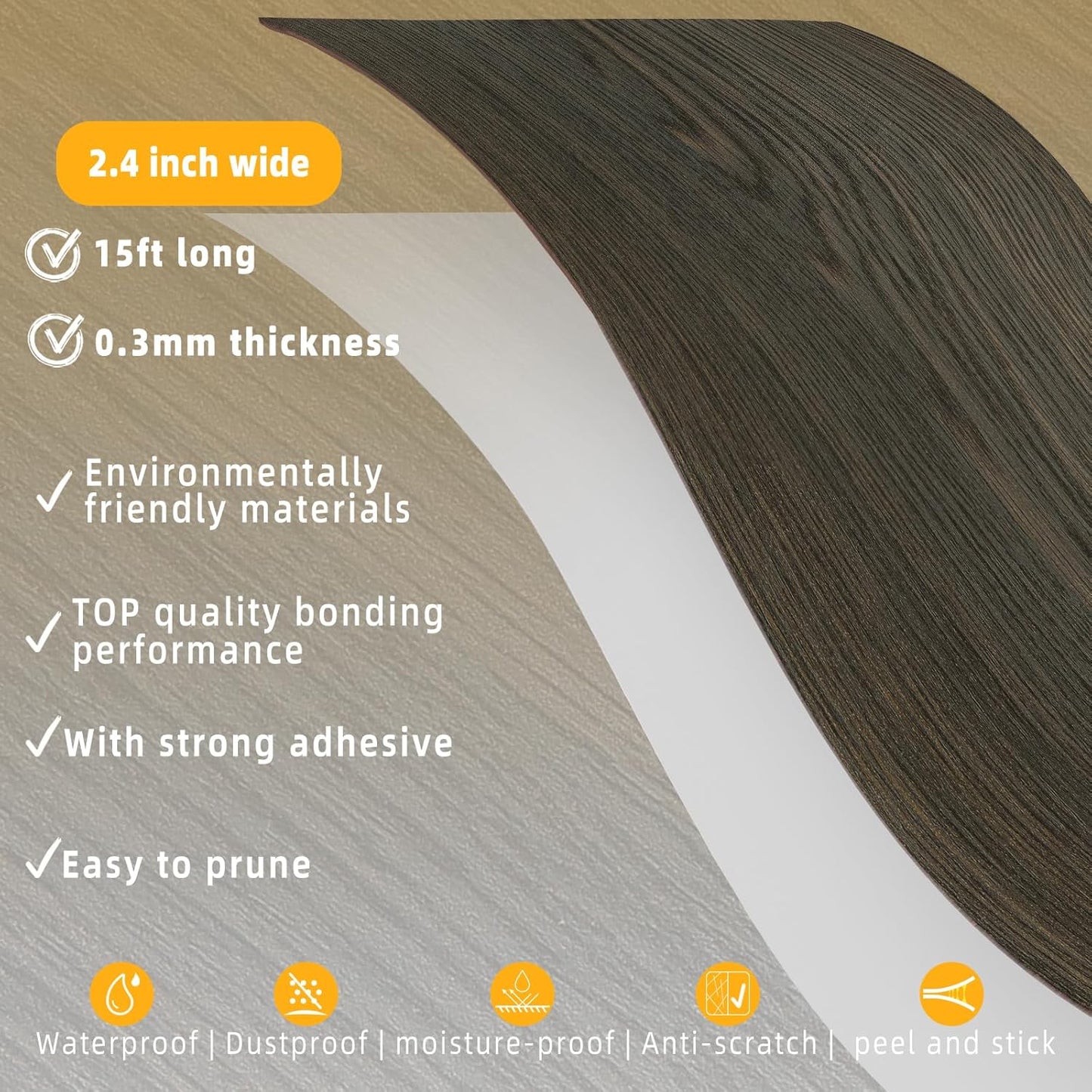GSCIT Club Wood Grain Repair Tape, 2.4 inch X 15ft Self Adhesive Black Walnut Grain Repair Patch for Tables, Chairs, Baseboards, Doors, Windows, Floors, Handicraft DIY.