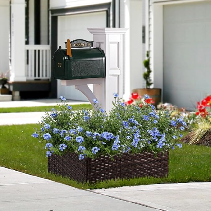 SUNNYPARK Mailbox Post Wrap Planter Box 24x24x12inch | Handmade All-Weather PE Rattan, Easy Assembly, Fits for 4x4 6x6 Posts, Flower Planter Box Decorative for Mailbox Post Outside