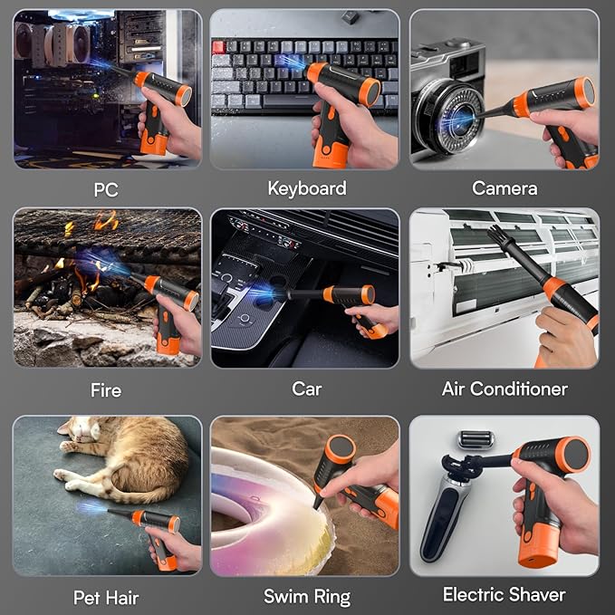 Electric Air Duster for PC - Compressed Air Duster for Keyboard Cleaning, 110,000 RPM Rechargeable Mini Blower for Computer (Orange)