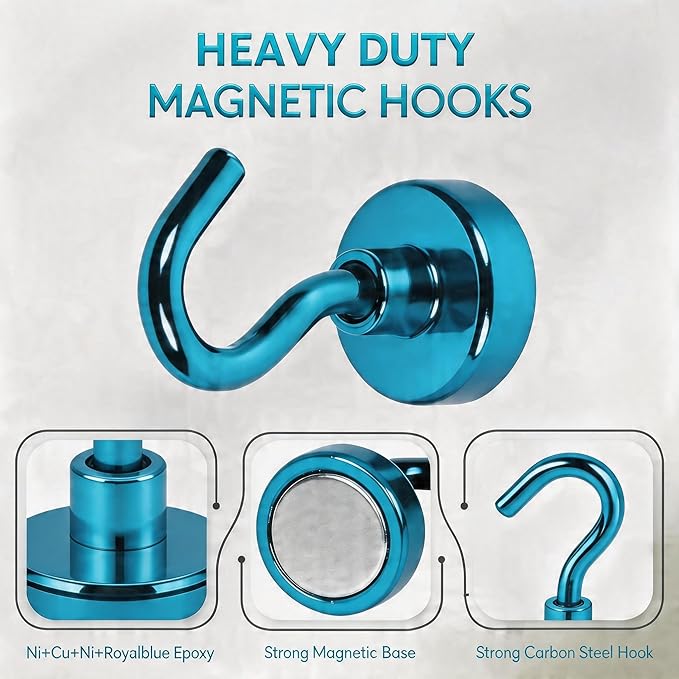 Neosmuk Magnetic Hooks, Heavy Duty 30lb+ Strong Magnet Hook for Cruise Cabins, Cruise Essentials 2026 for Hanging, Metal Wall Refrigerator Hangers (Navyblue, 15 Pack)