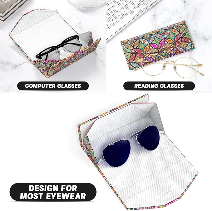 Sunglasses Case, Foldable Glasses Case, Magnetic PU Leather Hard Shell Folding Eyeglass Holder Box, Collapsible Unisex