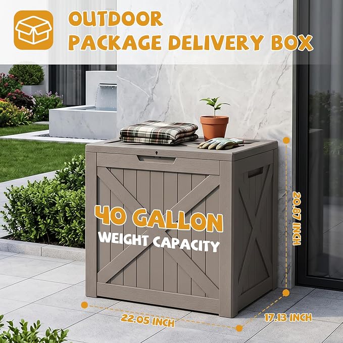 40 Gallon Package Delivery Boxes for Outside, Resin storage box with an X-shaped design, Storage Cabinet for Parcel Shipping & Storage