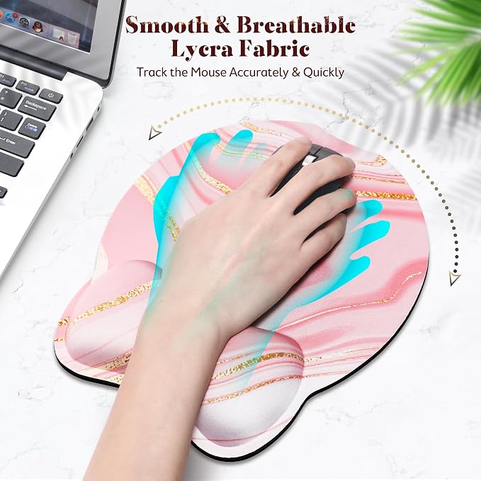 Gimars Ergonomic Mouse Pad Wrist Support, Upgrade Enlarge Superfine Fibre Soft Smooth Keyboard Wrist Rest, Comfortable Memory Foam Wrist Rest for Pain Relief, Computer, Gaming, Office, Pink Golden