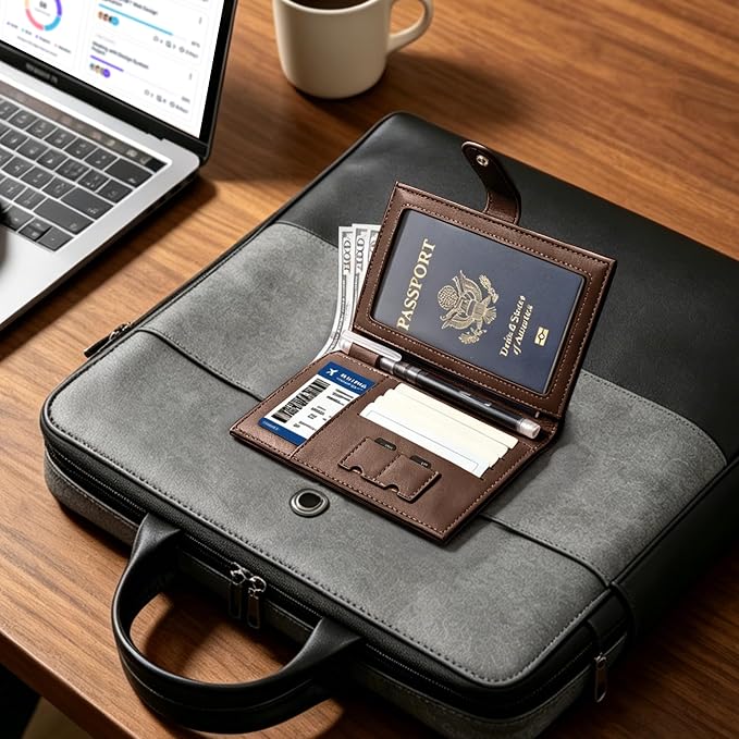 Veki Passport Holder for Travel, RFID Blocking Passport Cover, Dark Brown | Passport Wallet, RFID Blocking, PU Leather, Durable Passport Case with Card Holder, Pen Slot, Travel Essentials for Women Men