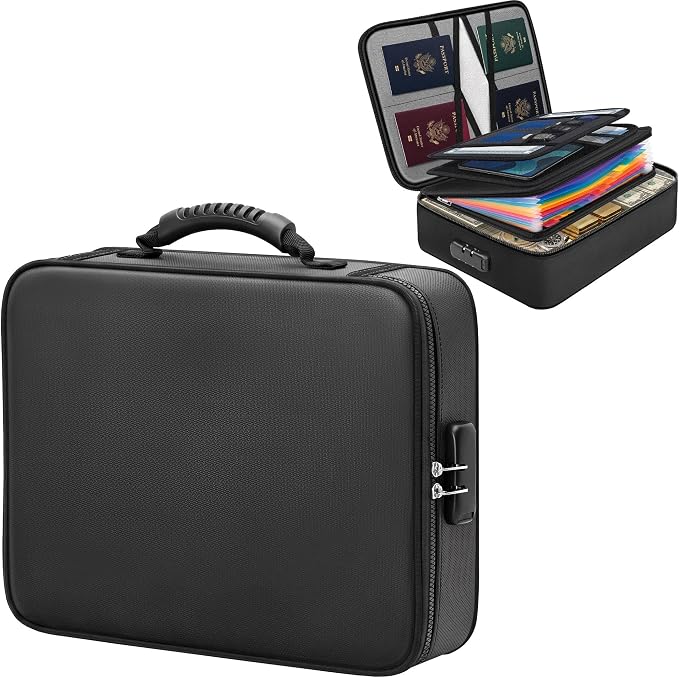 fireproof document organizer (5200℉) with Upgraded Insulated Layers | Fireproof Document Box with 13 Pocket Accordion File Folder, Portable Home Travel Safe Storage for Important Documents