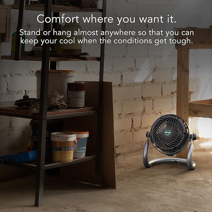 Vornado EXO51 Small Heavy Duty Air Circulator, 3-Speed High Velocity Shop Fan, Dustproof and Water-Resistant, Powerful Motor, Industrial High Impact Case, Whole Room Air Circulator, Green