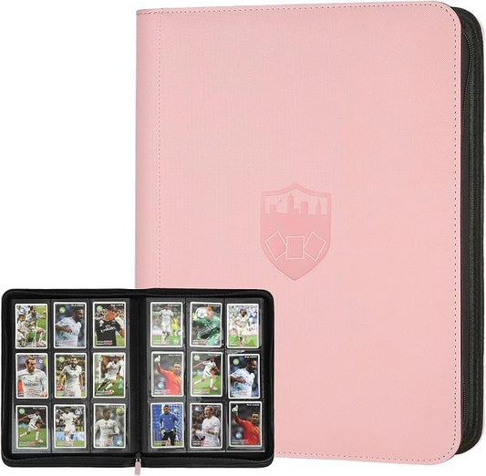 360 Cards Ringless 9-Pocket Side Loading Trading Card Binder, PU Zipper Fixed Page Card Album for TCG Sports Cards, Not Fit Top Loaders (Pink)