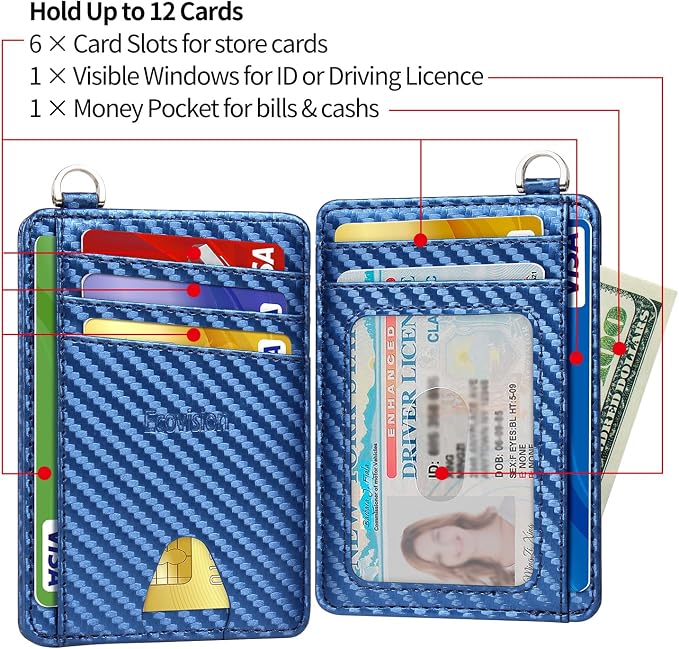 Slim Minimalist Front Pocket Wallet, RFID Blocking Credit Card Holder Wallet with Detachable D-Shackle for Men Women