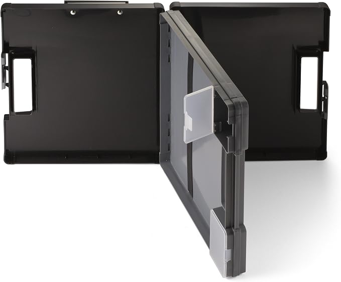 Officemate Dual-Sided Clipboard Storage Box, Multiple Storage Compartments, Letter and A4 Document Organizer, Charcoal