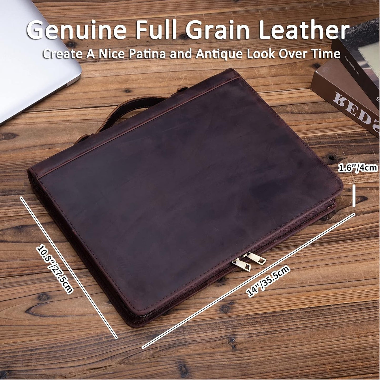 Personalized Genuine Leather Portfolio 3 Ring Binder with Clipboard, Hidden Handle, Custom Engraved 8.5 x 11 Zip Padfolio, Business Professional Organizer for Men Women, Dark Brown