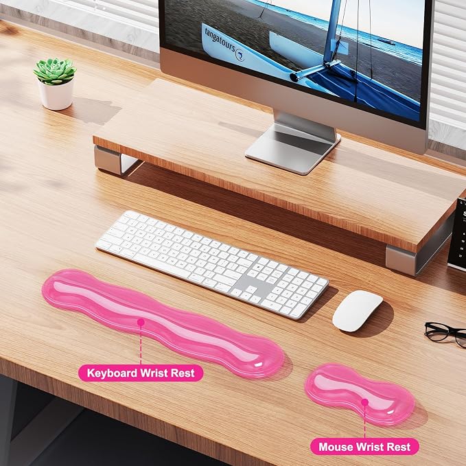MOKURU Gel Keyboard and Mouse Wrist Rest Set, Comfort Ergonomic Wrist Support, for Wrist Pain Relief, Computer Keyboard Wrist Rest (Pink)