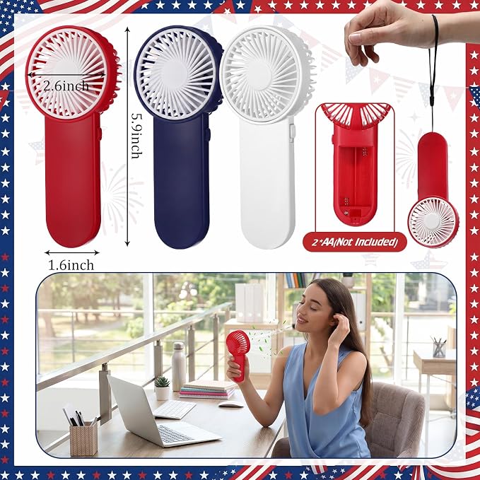 Sumind 12 Pcs Small Personal Portable Fan Mini Handheld Bulk 1 Speed Electric Cute Battery Powered for Neck Lash Makeup Women Men Travel Camping Indoor Outdoor Summer (White,Red,Blue)