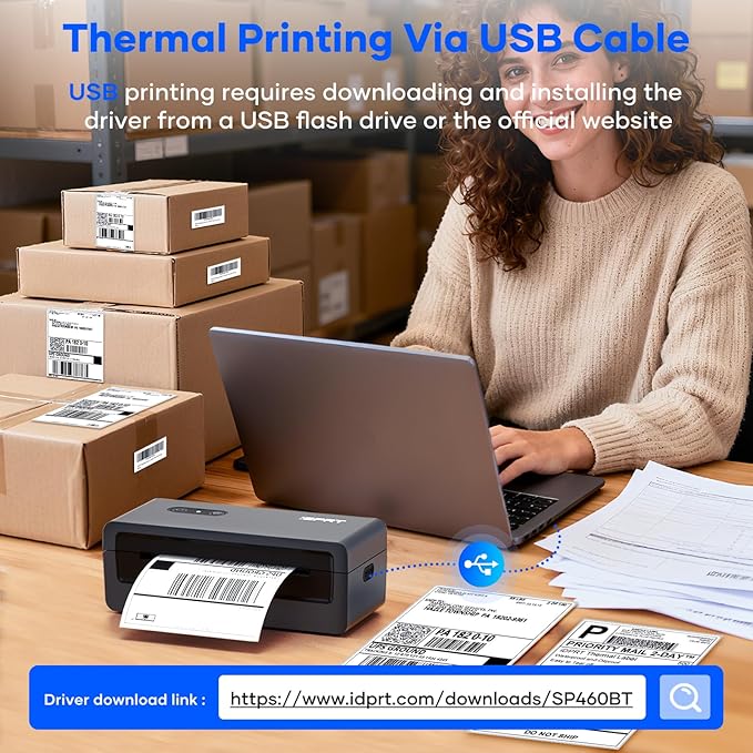 iDPRT Bluetooth Thermal Shipping Label Printer 4x6 Label Maker for Small Business Packages, Compatible with Android,iPhone and Windows, and Works with Ebay, Amazon, Shopify, USPS