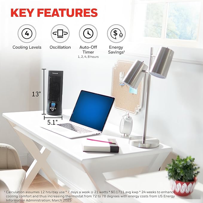 Honeywell QuietSet Personal Table Fan, Oscillating Personal Desk Fan For Bedroom with Quiet Operation, 4 Levels of Power and Sound, Black, HTF210B (Pack of 2)