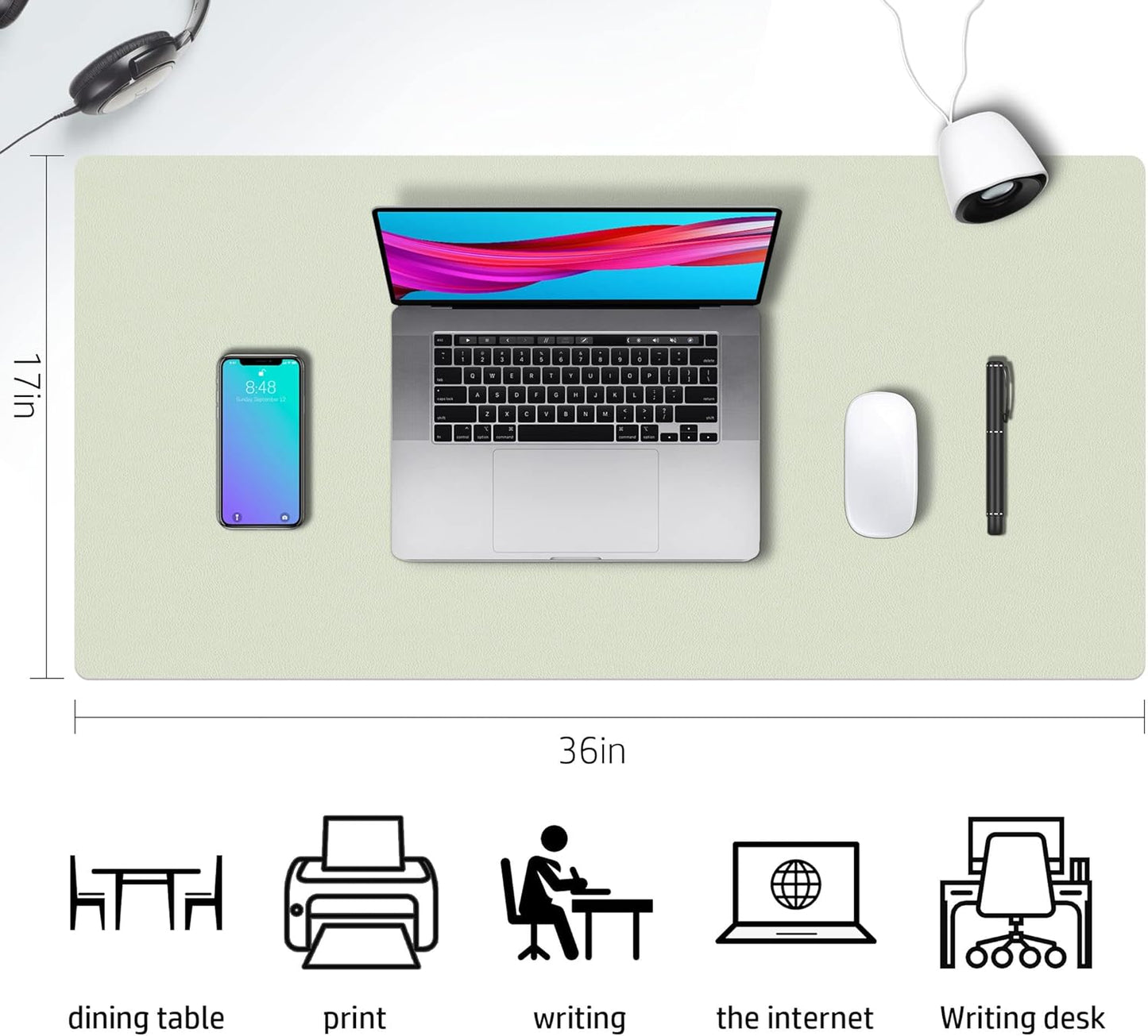 Aothia Double-Sided PU Leather Desk Pad - Non-Slip Large Mouse Pad & Desk Mat for Office, Home - Waterproof, Easy to Clean, Durable Dual-Sided Surface (36" x 17", Matcha Green)