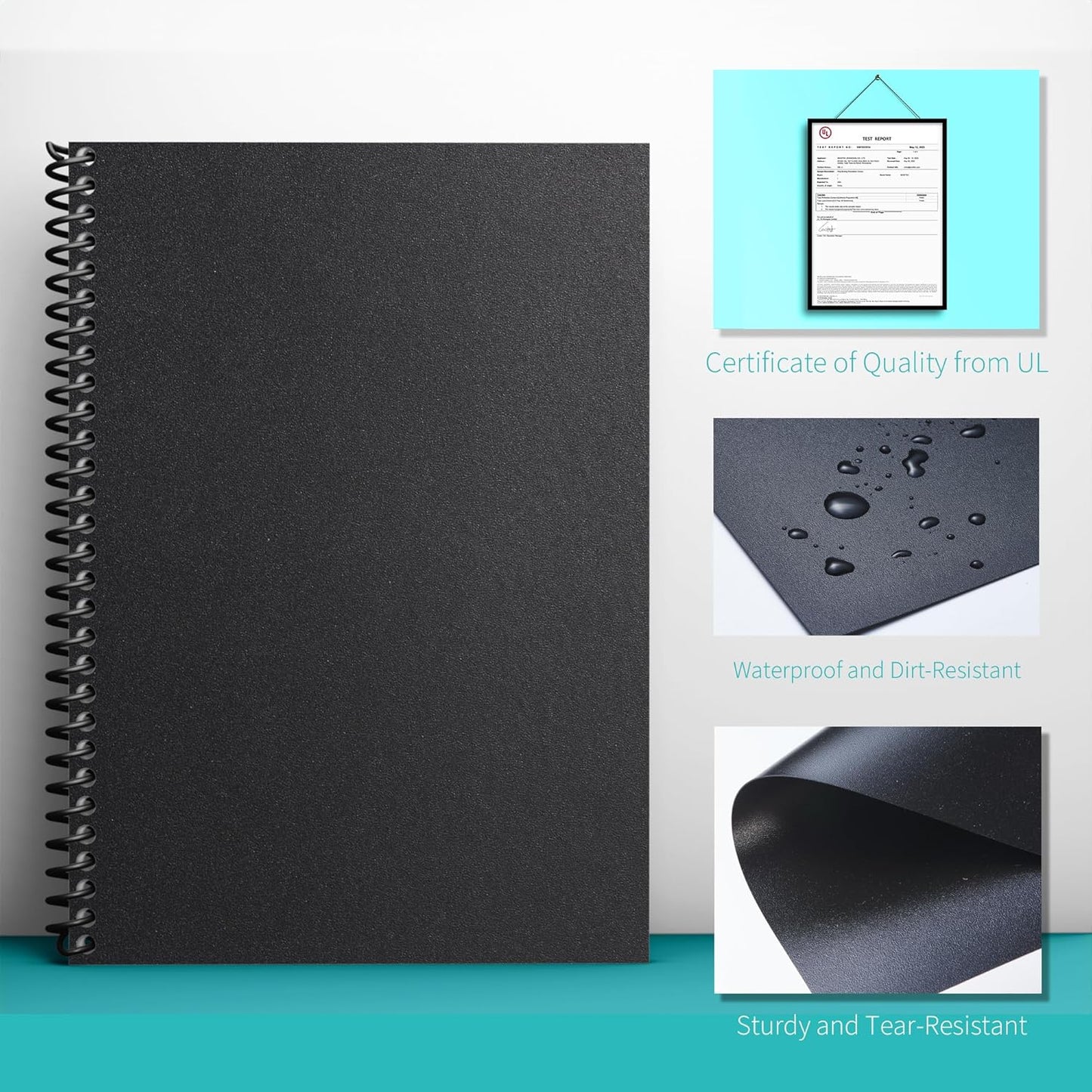 Binditek 50 Pack 12 Mil Sand-Textured Polycover - Plastic Binding Cover for Letter Size - Business Reports and Proposals - Lightly Sanded Finish - Square Corners, Un-Punched, Black