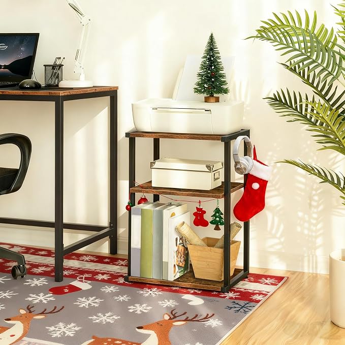 HOOBRO Mobile Printer Stand, 3-Tier Printer Cart Under Desk with Storage, Industrial Adjustable Rolling Cart, Sturdy Little Table on Wheels for Home Office BF28PS01