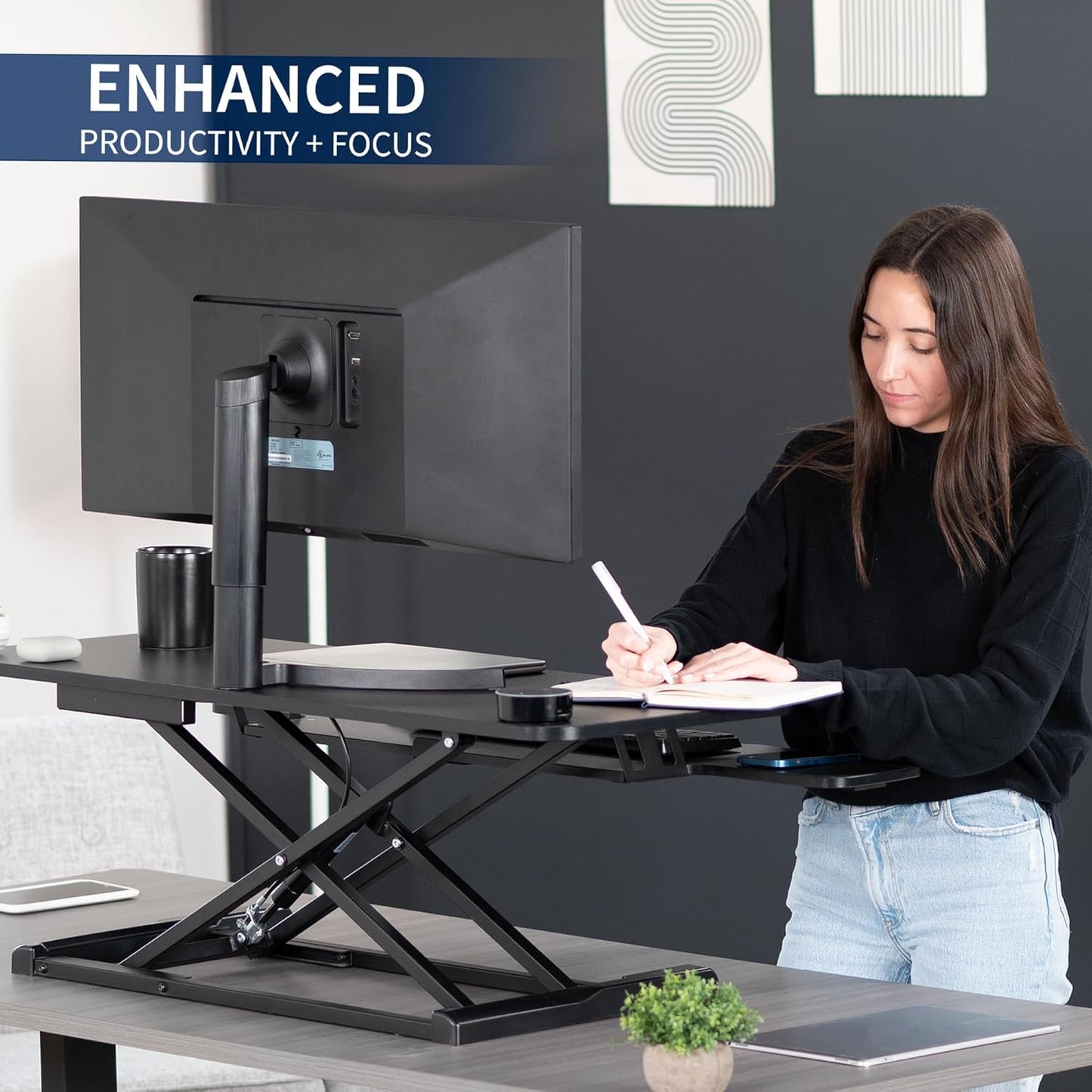 VIVO 42 inch Desk Converter, K Series, Height Adjustable Sit to Stand Riser, Dual Monitor and Laptop Workstation with Wide Keyboard Tray, Black, DESK-V042KB
