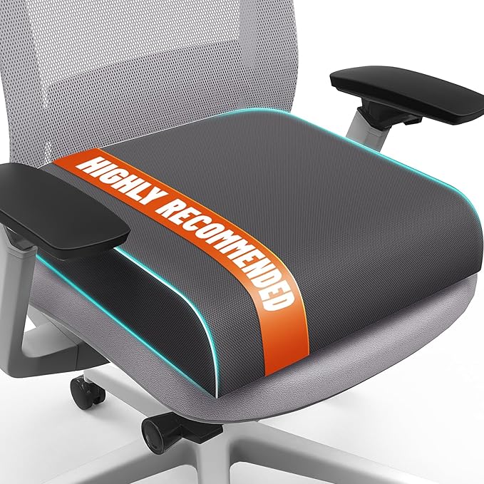 SweetSlubr Seat Cushion for Tailbone Pain Relief, Office Chair Cushion, Memory Foam Large Chair Pad with Non-Slip Cover for Soft Support at Office Chair, Car Seat, Airplane Grey/Large