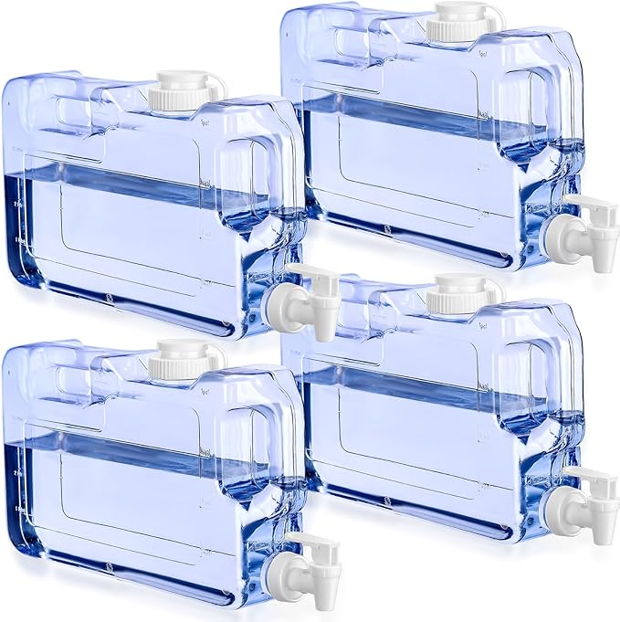 Funnymoom 4 Pcs Drink Water Dispenser for Fridge 1.1 Gallon Beverage Dispenser with Spigot Plastic Reusable Refrigerator Water Dispensers Waters Jug Container for Party Outdoors Camping Hiking Home