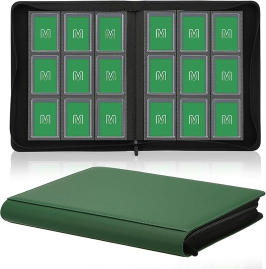Toploader Binder,Trading Card Binder Storage Hold up 288 Cards 9-Pocket Top Loader Binder with Sleeves for 3"x4" Rigid Toploaders Hard Cases (9Deep Green)