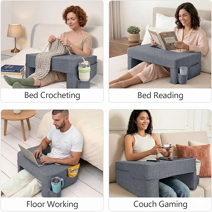 Septsun 26" Extra Wide Lap Desk Pillow, Laptop Desk for Couch and Bed | Modern Gray Large Soft Foam Workstation with Ergonomic Armrest Elbow Relief; Mouse-ready Fabric, Cup Holder, Sofa Gaming