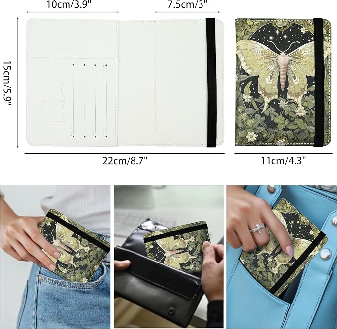 Luna Moth Passport Holder for Women and Men PU Leather Passport Cover for Travel