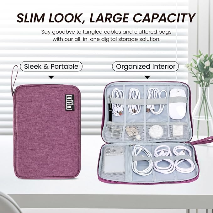 Electronic Organizer Travel Case, Slim Cable Accessories Pouch, Single Layer Tech Pouch & Cord Storage Bag for Chargers, Power Bank, SD Cards - Minimalist Travel Essentials
